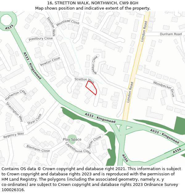 16, STRETTON WALK, NORTHWICH, CW9 8GH: Location map and indicative extent of plot