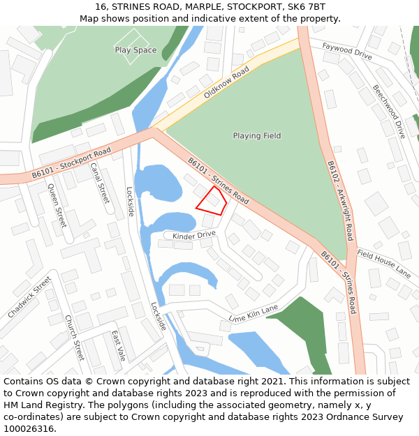 16, STRINES ROAD, MARPLE, STOCKPORT, SK6 7BT: Location map and indicative extent of plot