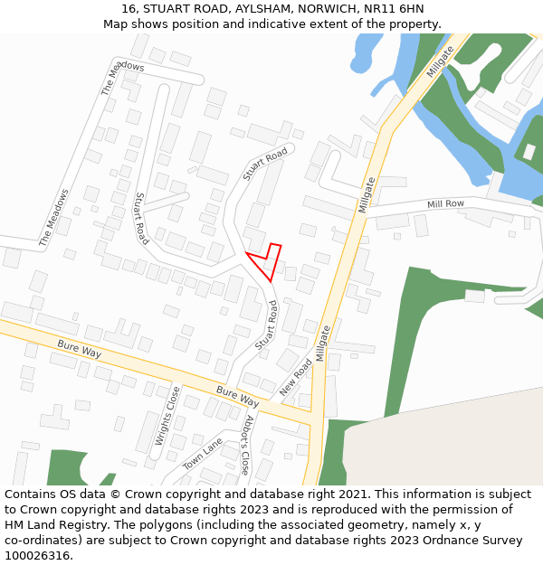 16, STUART ROAD, AYLSHAM, NORWICH, NR11 6HN: Location map and indicative extent of plot