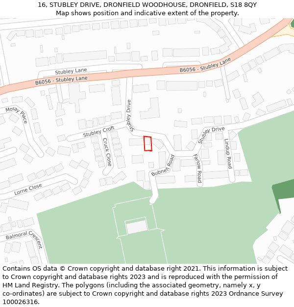 16, STUBLEY DRIVE, DRONFIELD WOODHOUSE, DRONFIELD, S18 8QY: Location map and indicative extent of plot