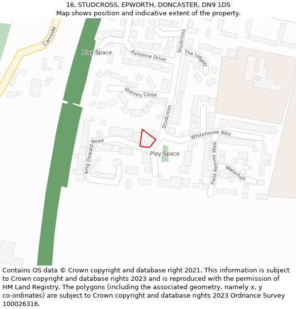 16, STUDCROSS, EPWORTH, DONCASTER, DN9 1DS: Location map and indicative extent of plot