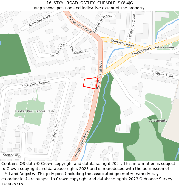 16, STYAL ROAD, GATLEY, CHEADLE, SK8 4JG: Location map and indicative extent of plot