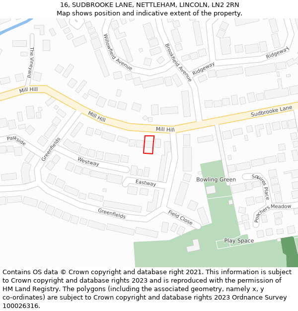 16, SUDBROOKE LANE, NETTLEHAM, LINCOLN, LN2 2RN: Location map and indicative extent of plot