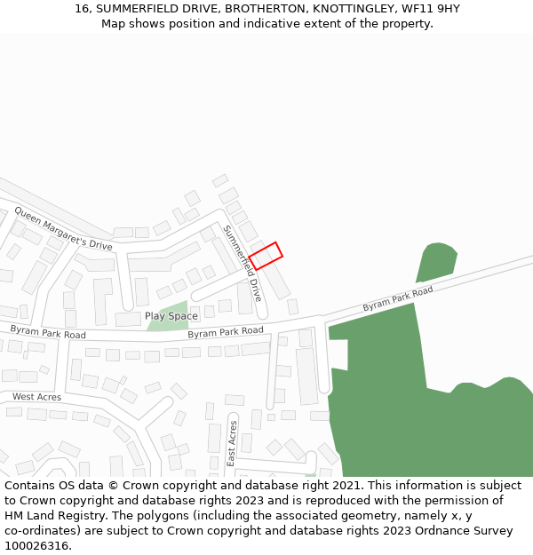 16, SUMMERFIELD DRIVE, BROTHERTON, KNOTTINGLEY, WF11 9HY: Location map and indicative extent of plot