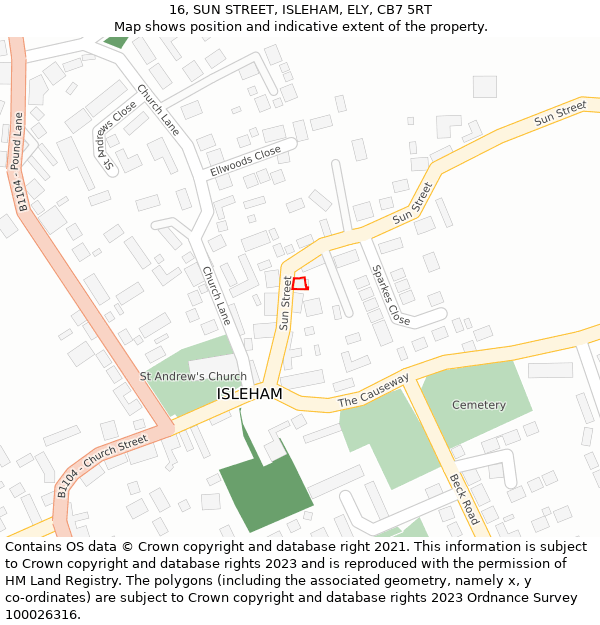 16, SUN STREET, ISLEHAM, ELY, CB7 5RT: Location map and indicative extent of plot