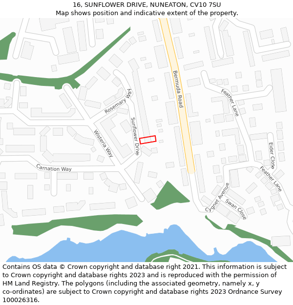 16, SUNFLOWER DRIVE, NUNEATON, CV10 7SU: Location map and indicative extent of plot