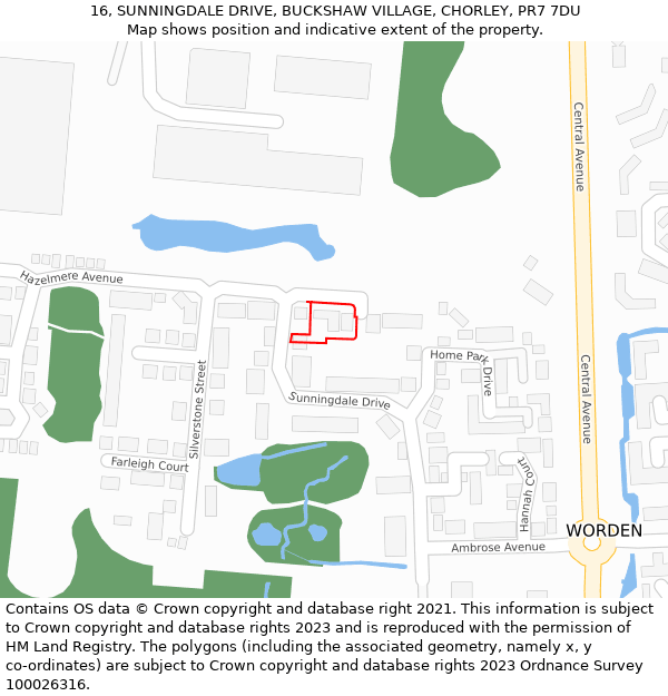 16, SUNNINGDALE DRIVE, BUCKSHAW VILLAGE, CHORLEY, PR7 7DU: Location map and indicative extent of plot