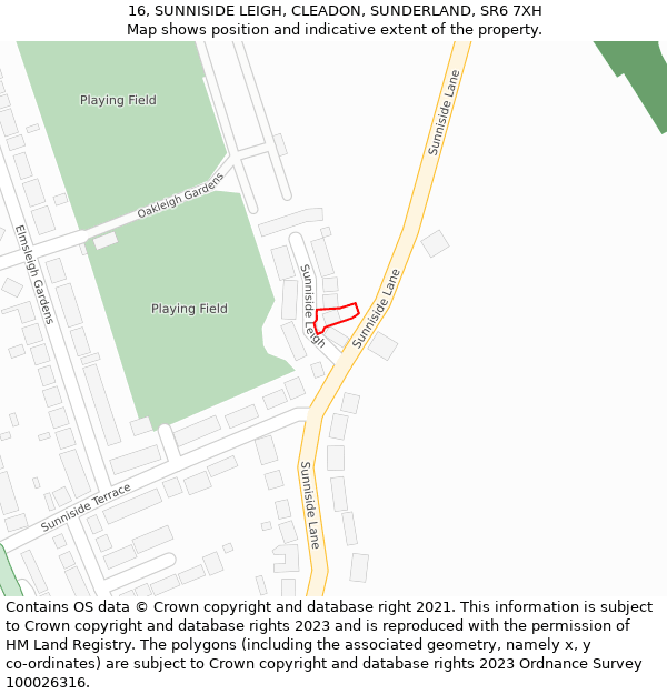 16, SUNNISIDE LEIGH, CLEADON, SUNDERLAND, SR6 7XH: Location map and indicative extent of plot