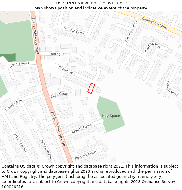 16, SUNNY VIEW, BATLEY, WF17 8FP: Location map and indicative extent of plot