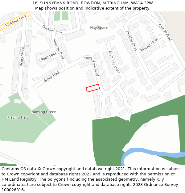 16, SUNNYBANK ROAD, BOWDON, ALTRINCHAM, WA14 3PW: Location map and indicative extent of plot