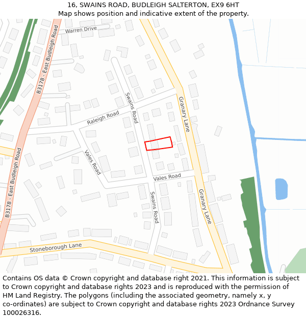 16, SWAINS ROAD, BUDLEIGH SALTERTON, EX9 6HT: Location map and indicative extent of plot