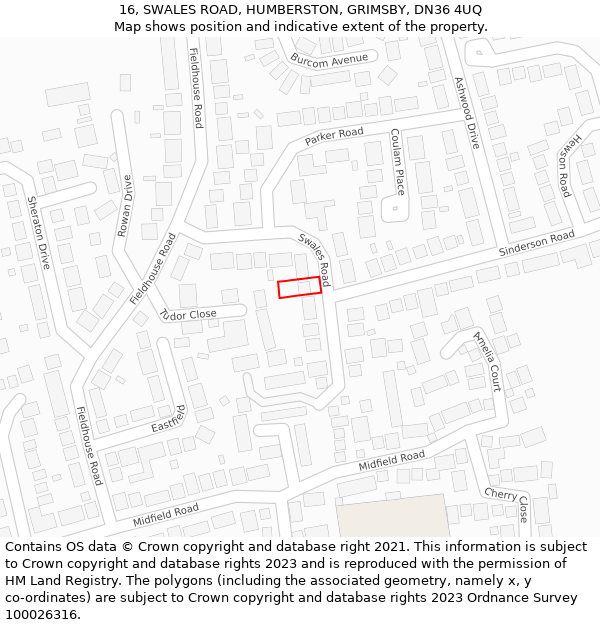 16, SWALES ROAD, HUMBERSTON, GRIMSBY, DN36 4UQ: Location map and indicative extent of plot