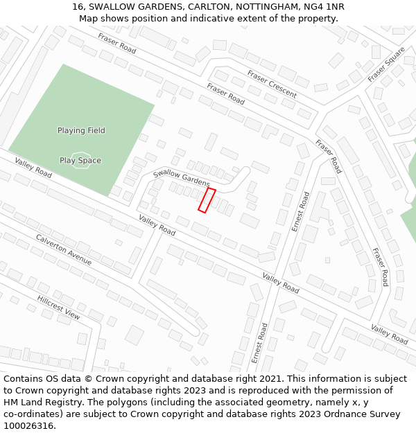16, SWALLOW GARDENS, CARLTON, NOTTINGHAM, NG4 1NR: Location map and indicative extent of plot