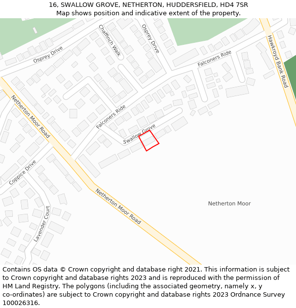16, SWALLOW GROVE, NETHERTON, HUDDERSFIELD, HD4 7SR: Location map and indicative extent of plot