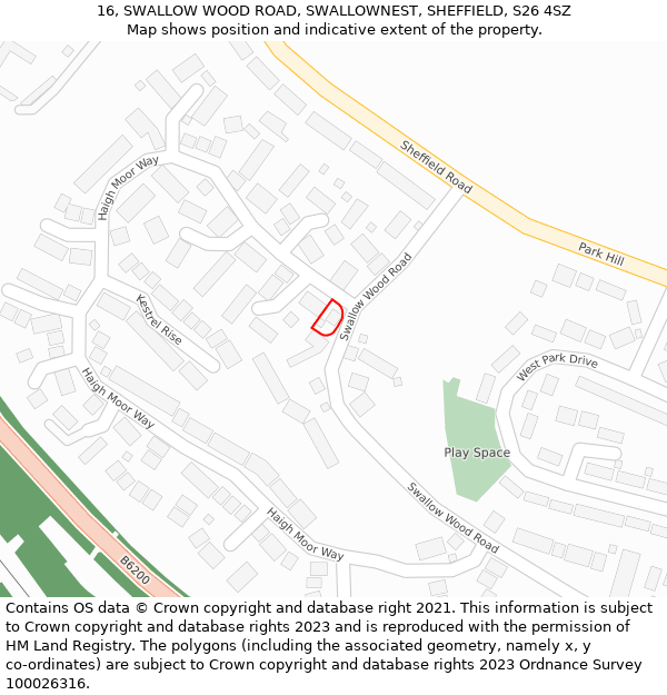 16, SWALLOW WOOD ROAD, SWALLOWNEST, SHEFFIELD, S26 4SZ: Location map and indicative extent of plot