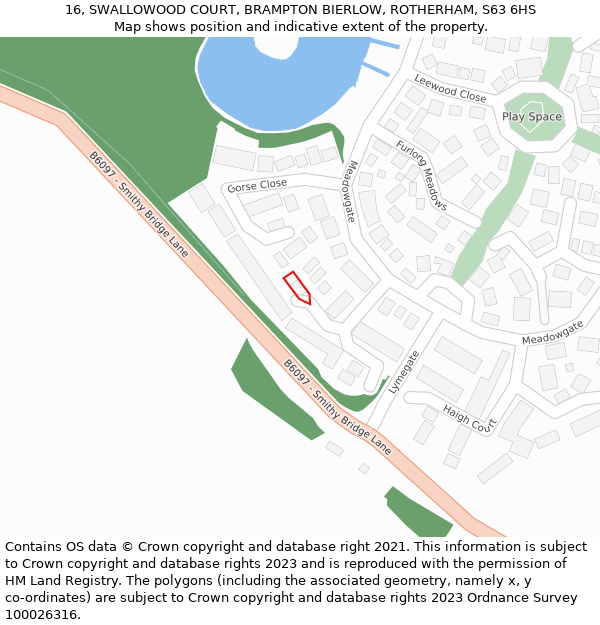 16, SWALLOWOOD COURT, BRAMPTON BIERLOW, ROTHERHAM, S63 6HS: Location map and indicative extent of plot