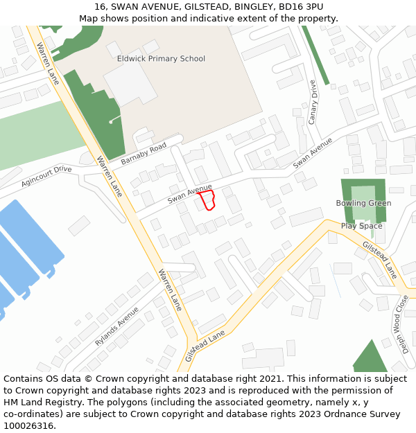 16, SWAN AVENUE, GILSTEAD, BINGLEY, BD16 3PU: Location map and indicative extent of plot