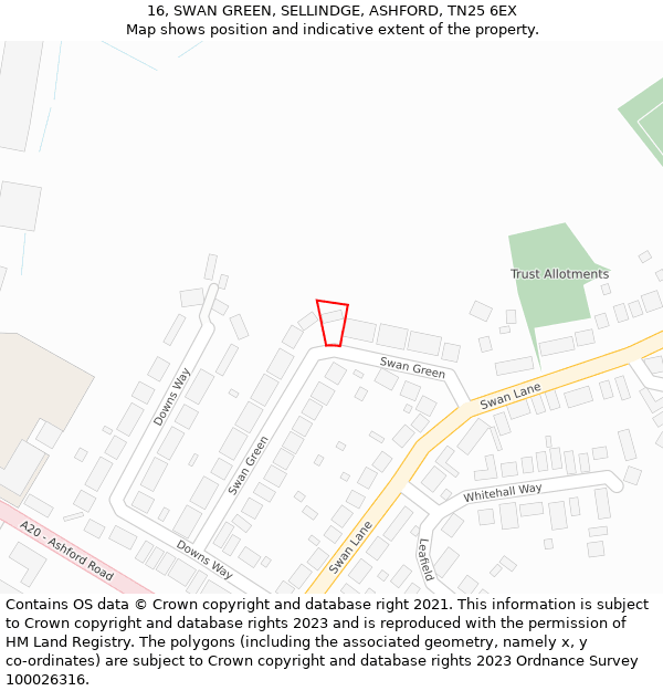 16, SWAN GREEN, SELLINDGE, ASHFORD, TN25 6EX: Location map and indicative extent of plot