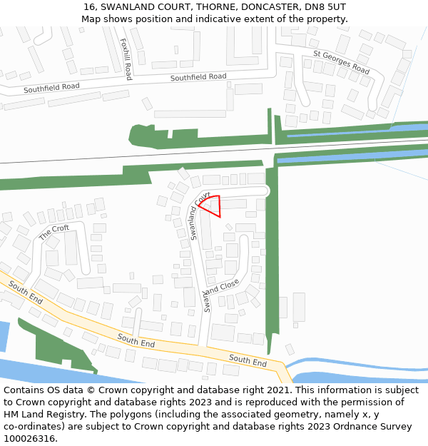 16, SWANLAND COURT, THORNE, DONCASTER, DN8 5UT: Location map and indicative extent of plot