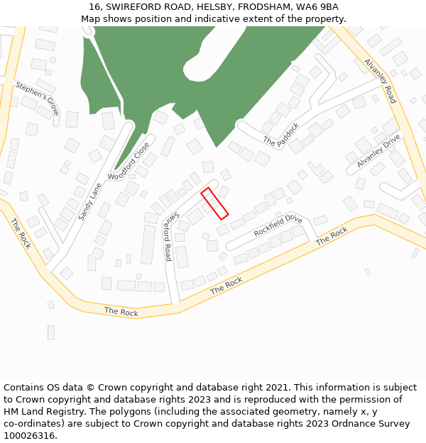 16, SWIREFORD ROAD, HELSBY, FRODSHAM, WA6 9BA: Location map and indicative extent of plot