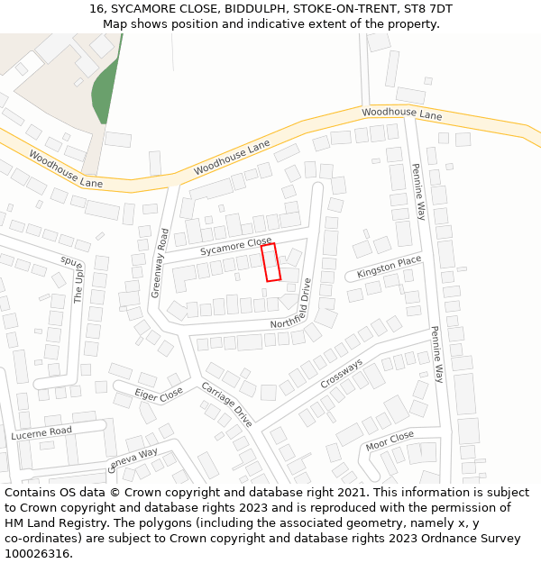 16, SYCAMORE CLOSE, BIDDULPH, STOKE-ON-TRENT, ST8 7DT: Location map and indicative extent of plot