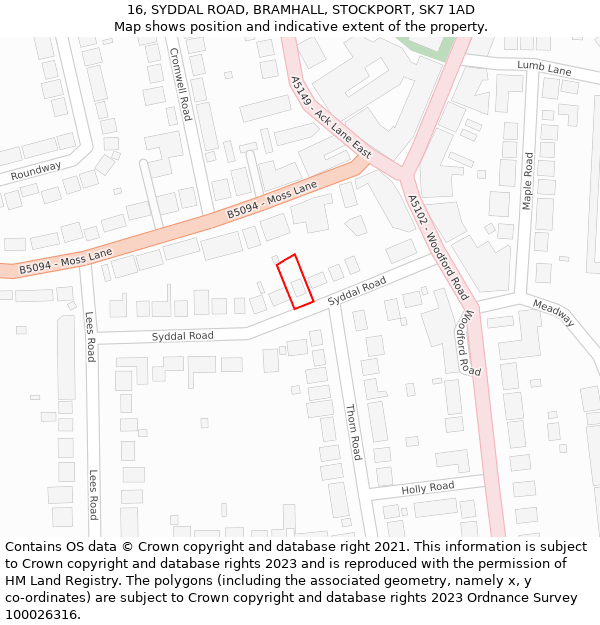 16, SYDDAL ROAD, BRAMHALL, STOCKPORT, SK7 1AD: Location map and indicative extent of plot