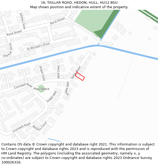 16, TAILLAR ROAD, HEDON, HULL, HU12 8GU: Location map and indicative extent of plot