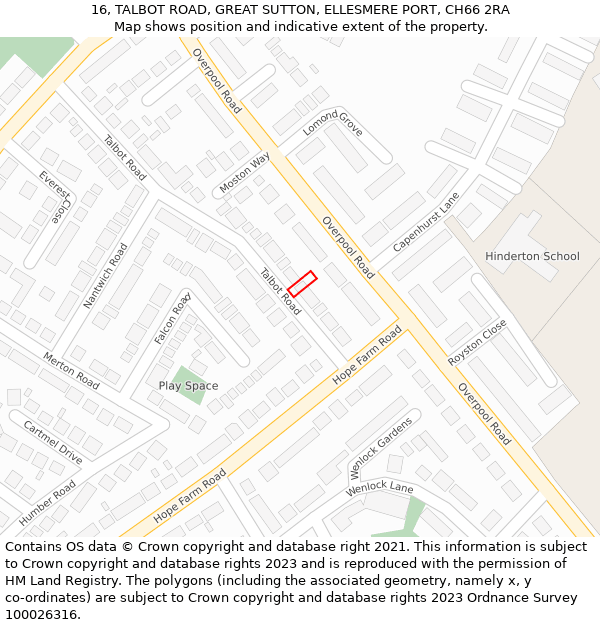 16, TALBOT ROAD, GREAT SUTTON, ELLESMERE PORT, CH66 2RA: Location map and indicative extent of plot