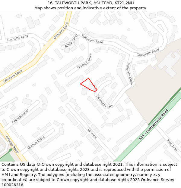 16, TALEWORTH PARK, ASHTEAD, KT21 2NH: Location map and indicative extent of plot