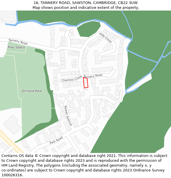 16, TANNERY ROAD, SAWSTON, CAMBRIDGE, CB22 3UW: Location map and indicative extent of plot