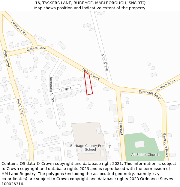 16, TASKERS LANE, BURBAGE, MARLBOROUGH, SN8 3TQ: Location map and indicative extent of plot