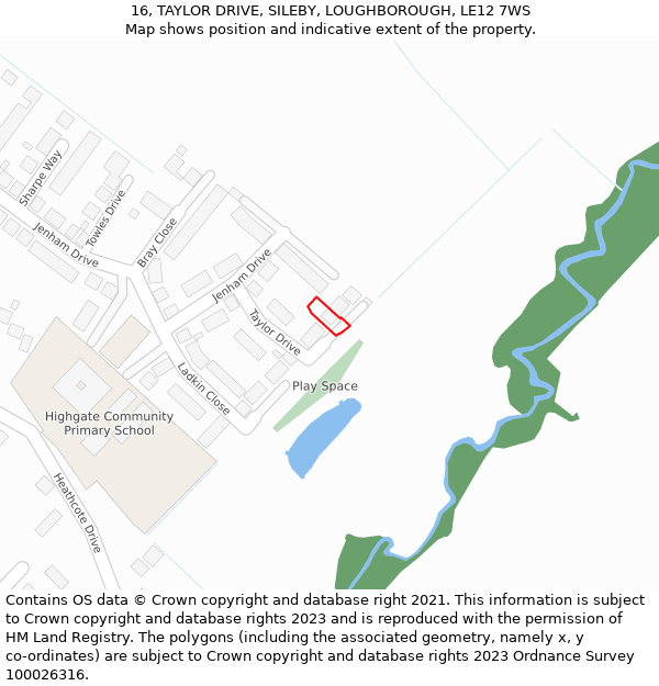 16, TAYLOR DRIVE, SILEBY, LOUGHBOROUGH, LE12 7WS: Location map and indicative extent of plot