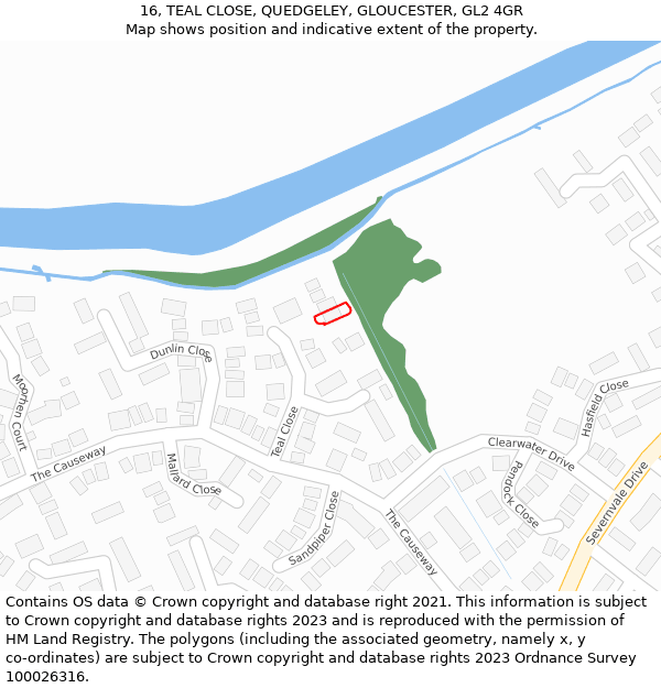 16, TEAL CLOSE, QUEDGELEY, GLOUCESTER, GL2 4GR: Location map and indicative extent of plot