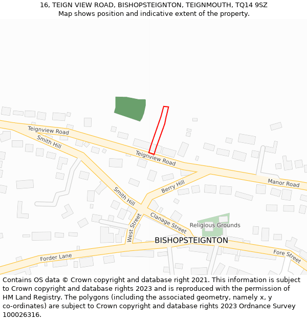 16, TEIGN VIEW ROAD, BISHOPSTEIGNTON, TEIGNMOUTH, TQ14 9SZ: Location map and indicative extent of plot