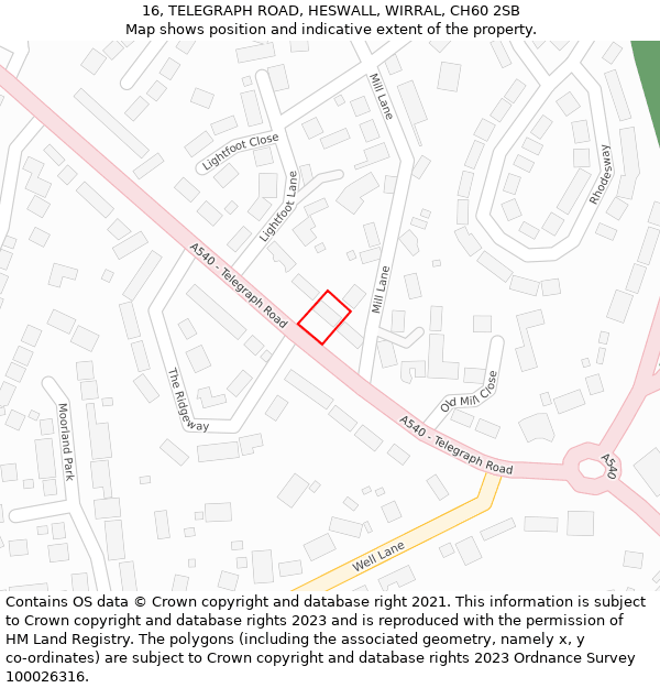 16, TELEGRAPH ROAD, HESWALL, WIRRAL, CH60 2SB: Location map and indicative extent of plot