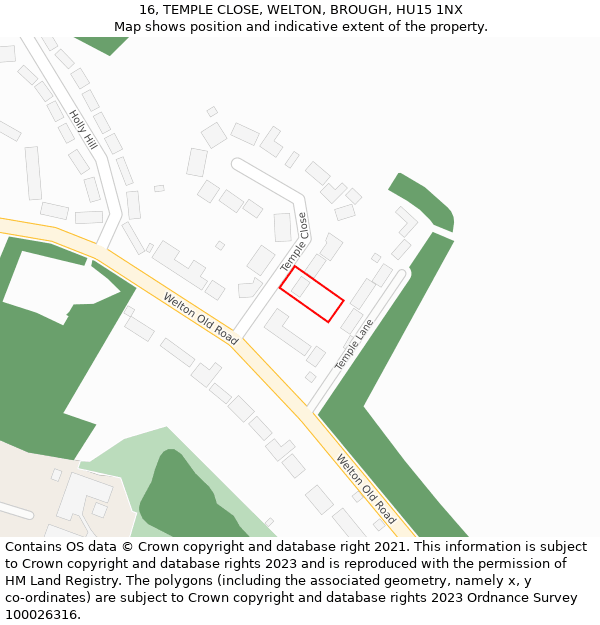 16, TEMPLE CLOSE, WELTON, BROUGH, HU15 1NX: Location map and indicative extent of plot