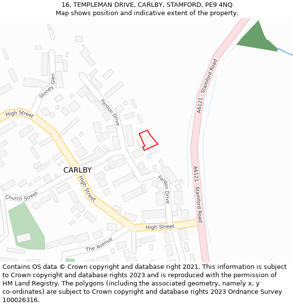 16, TEMPLEMAN DRIVE, CARLBY, STAMFORD, PE9 4NQ: Location map and indicative extent of plot
