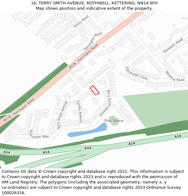 16, TERRY SMITH AVENUE, ROTHWELL, KETTERING, NN14 6FH: Location map and indicative extent of plot