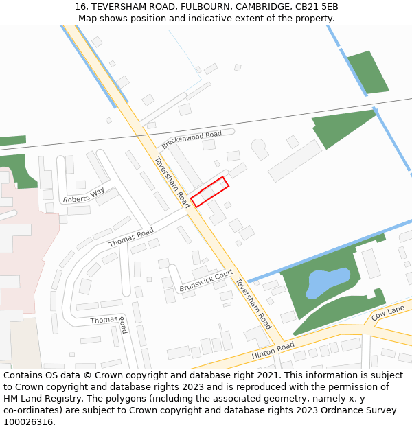 16, TEVERSHAM ROAD, FULBOURN, CAMBRIDGE, CB21 5EB: Location map and indicative extent of plot