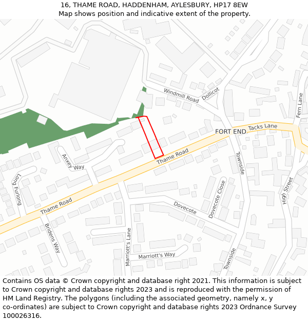 16, THAME ROAD, HADDENHAM, AYLESBURY, HP17 8EW: Location map and indicative extent of plot