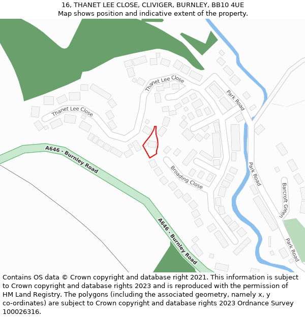 16, THANET LEE CLOSE, CLIVIGER, BURNLEY, BB10 4UE: Location map and indicative extent of plot