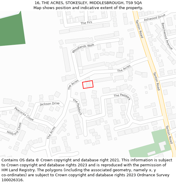 16, THE ACRES, STOKESLEY, MIDDLESBROUGH, TS9 5QA: Location map and indicative extent of plot