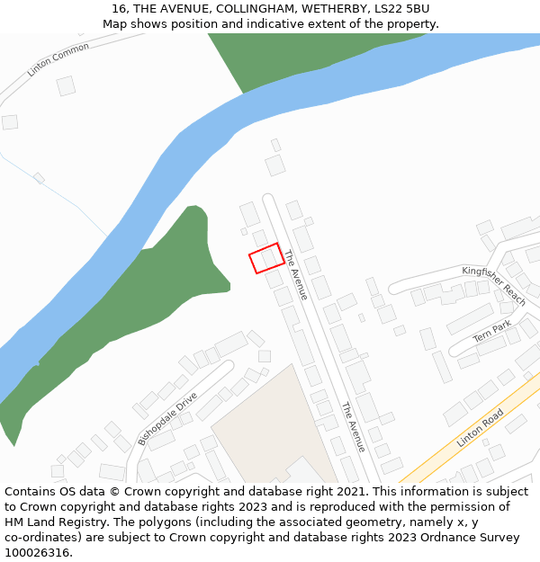 16, THE AVENUE, COLLINGHAM, WETHERBY, LS22 5BU: Location map and indicative extent of plot