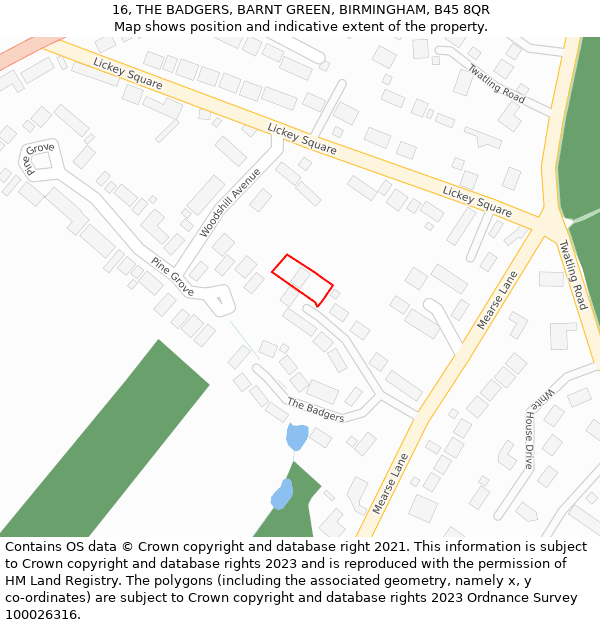 16, THE BADGERS, BARNT GREEN, BIRMINGHAM, B45 8QR: Location map and indicative extent of plot