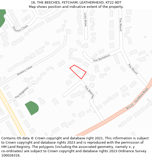 16, THE BEECHES, FETCHAM, LEATHERHEAD, KT22 9DT: Location map and indicative extent of plot