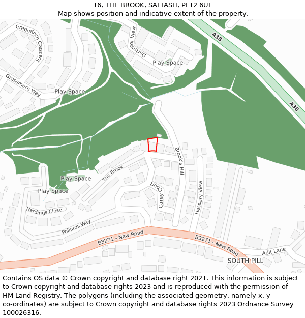 16, THE BROOK, SALTASH, PL12 6UL: Location map and indicative extent of plot