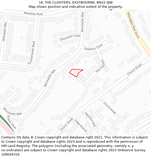 16, THE CLOISTERS, EASTBOURNE, BN22 0JW: Location map and indicative extent of plot