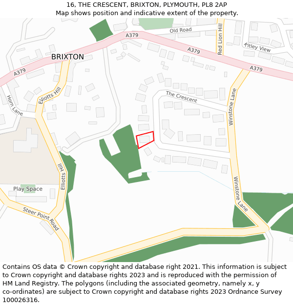 16, THE CRESCENT, BRIXTON, PLYMOUTH, PL8 2AP: Location map and indicative extent of plot