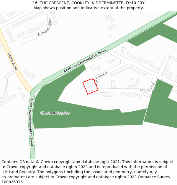 16, THE CRESCENT, COOKLEY, KIDDERMINSTER, DY10 3RY: Location map and indicative extent of plot