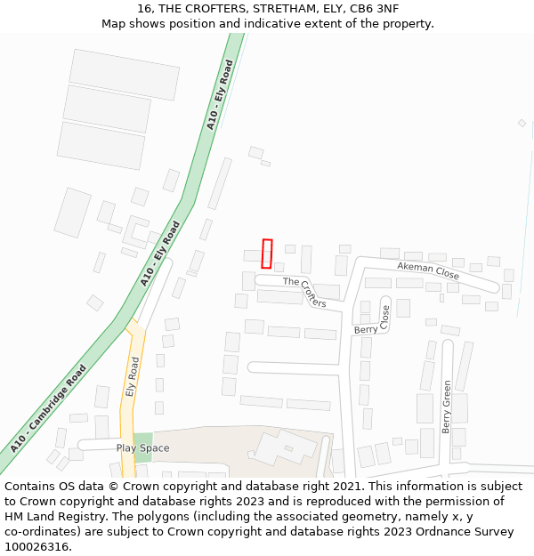 16, THE CROFTERS, STRETHAM, ELY, CB6 3NF: Location map and indicative extent of plot